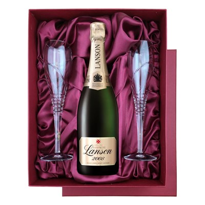 Lanson Le Vintage 2009 Champagne 75cl in Red Luxury Presentation Set With Flutes